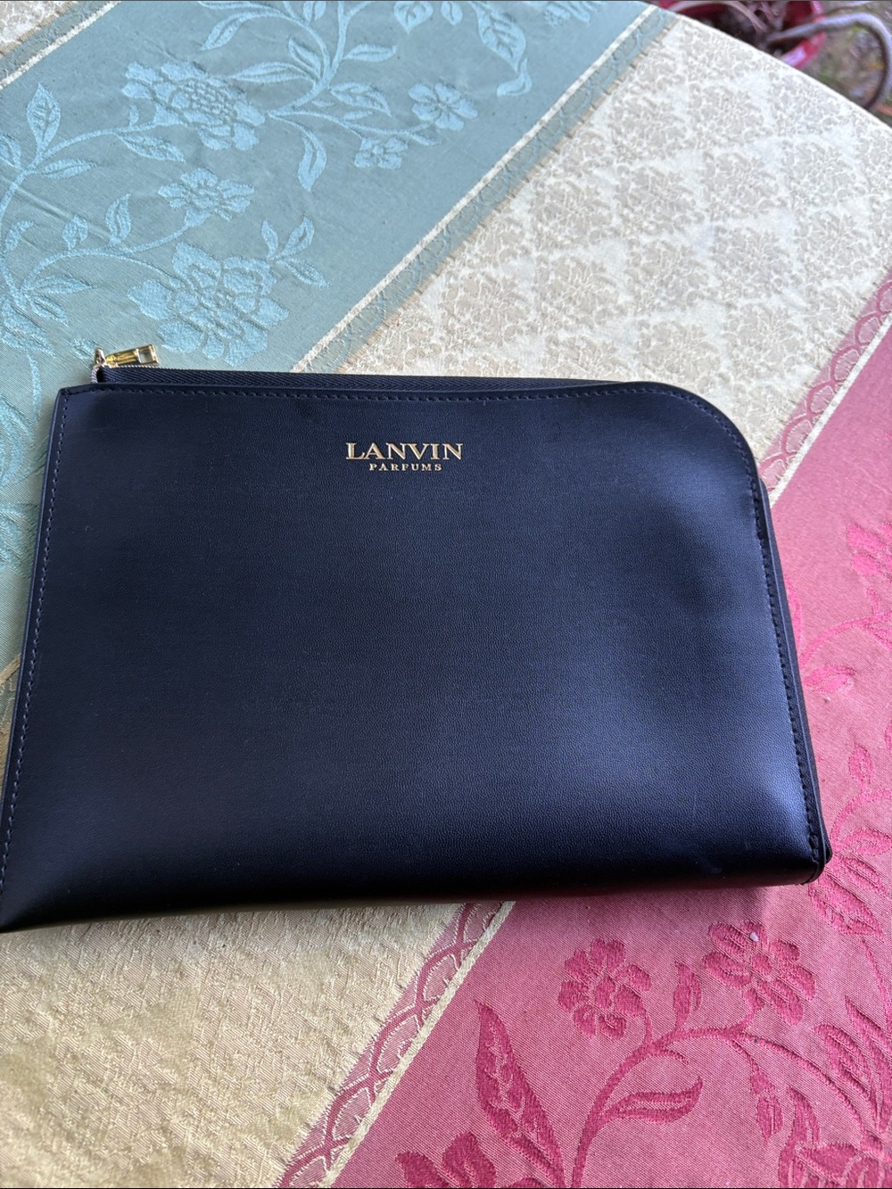Lanvin Black Vegan Leather Toiletry ~ Cosmetic Pouch with Gold Logo